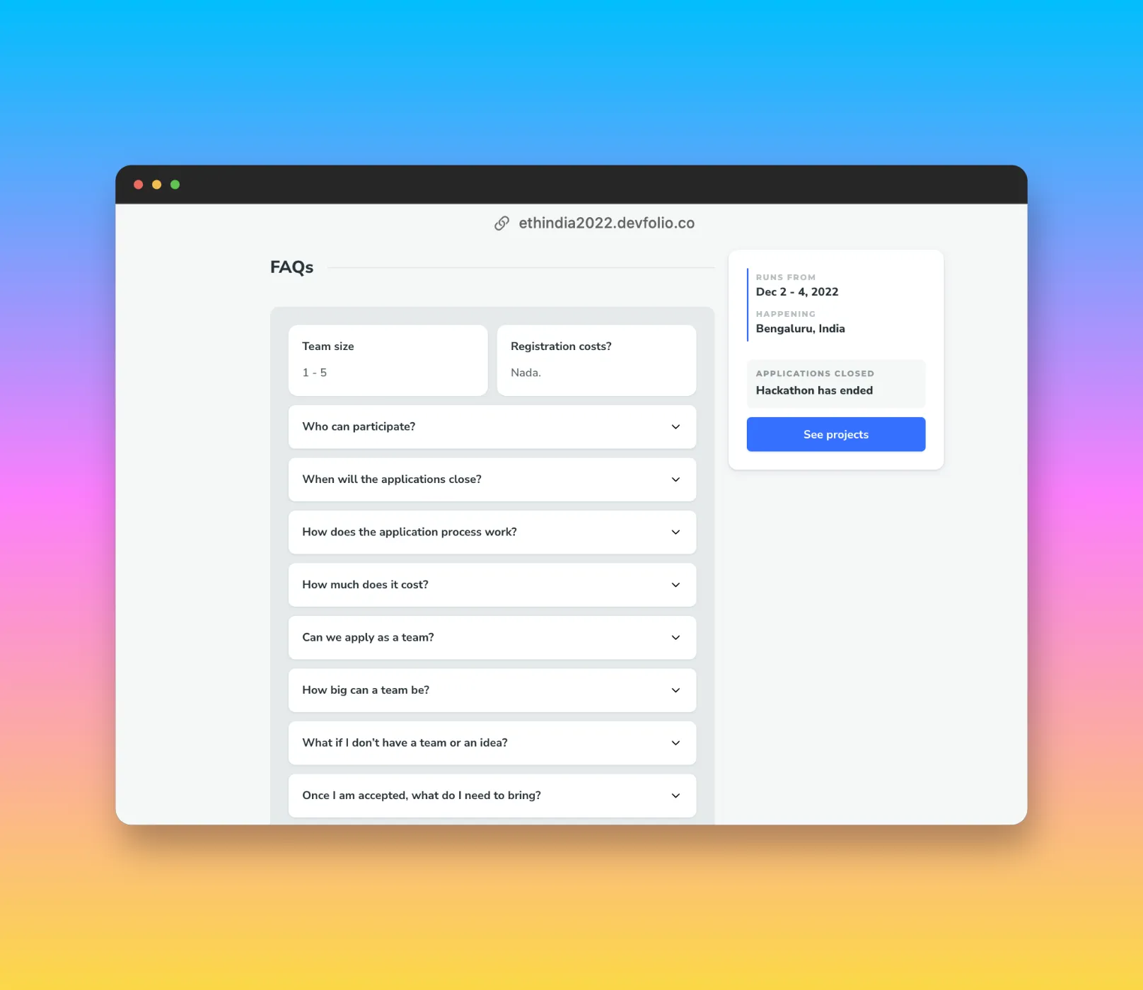 FAQs tab on microsite